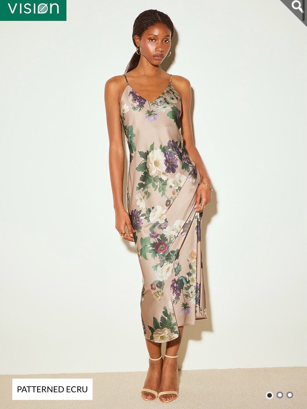 Vision Patterned Ecru Floral Slip Dress